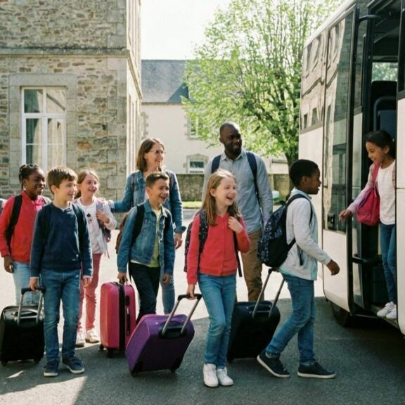 Des enfants qui partent en voyage scolaire